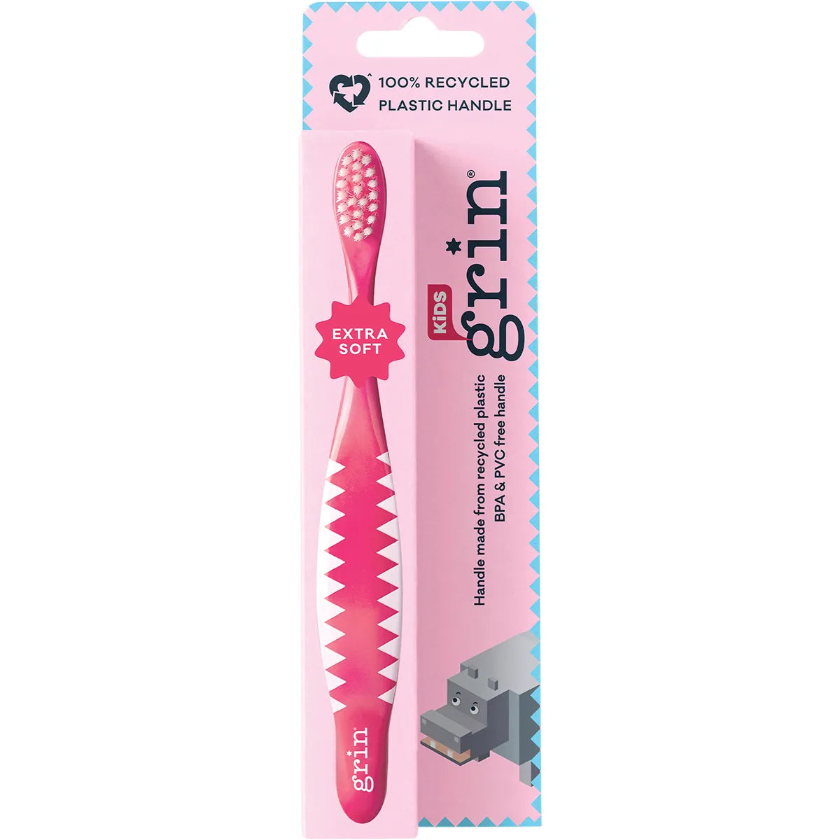 Grin- 100% Recycled Toothbrush Kids Extra Soft Pink, Blue-x8