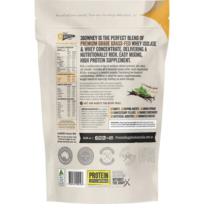 Protein Supplies Australia- 360Whey Vanilla Bean WPI+WPC Combo-1kg