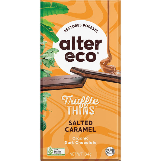 Alter Eco- Chocolate Organic Salted Caramel Dark Truffle Thins-12x84g