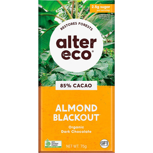Alter Eco- Chocolate Organic Dark Almonds Blackout-12x75g
