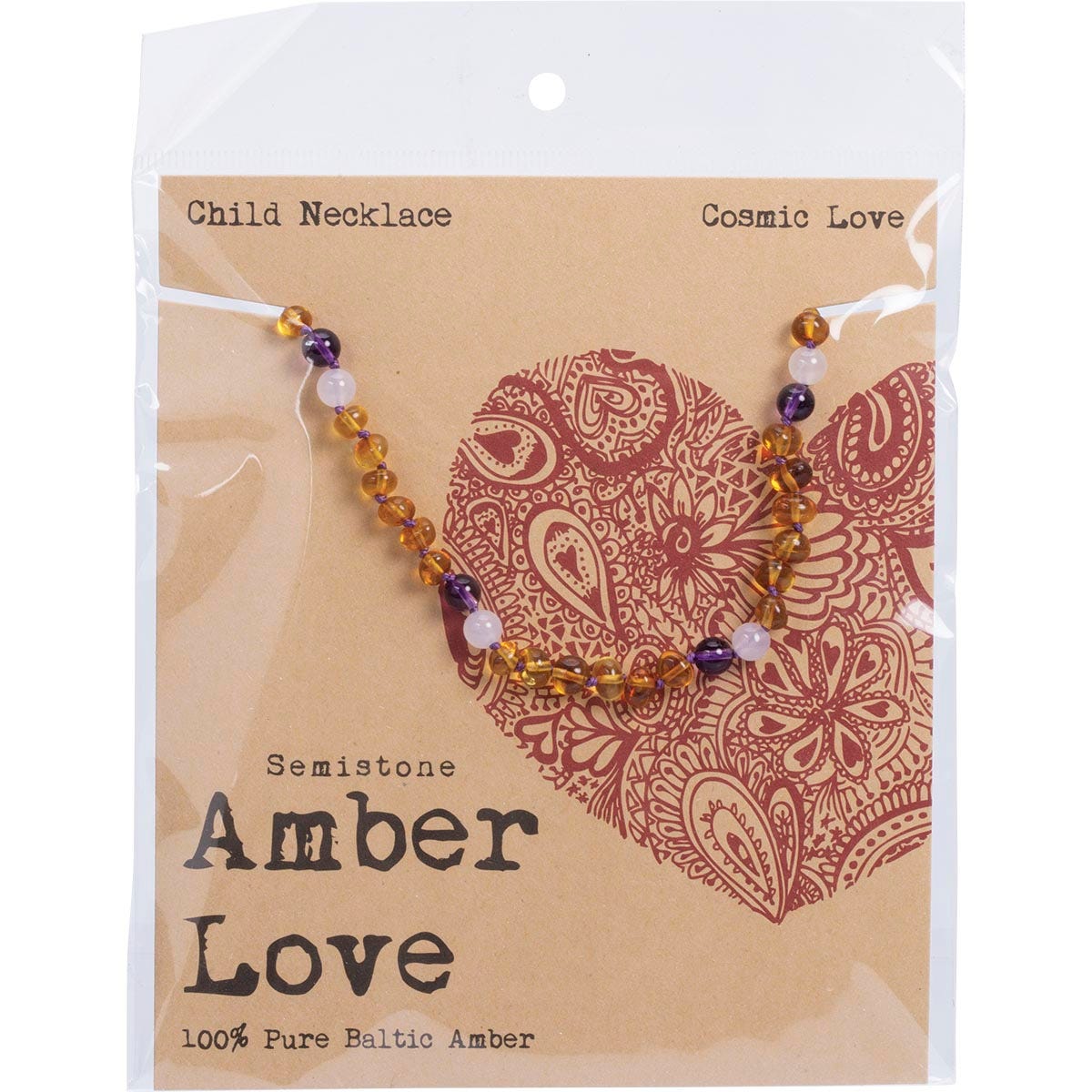 Amber Love- Children's Necklace 100% Baltic Amber Cosmic Love-33cm