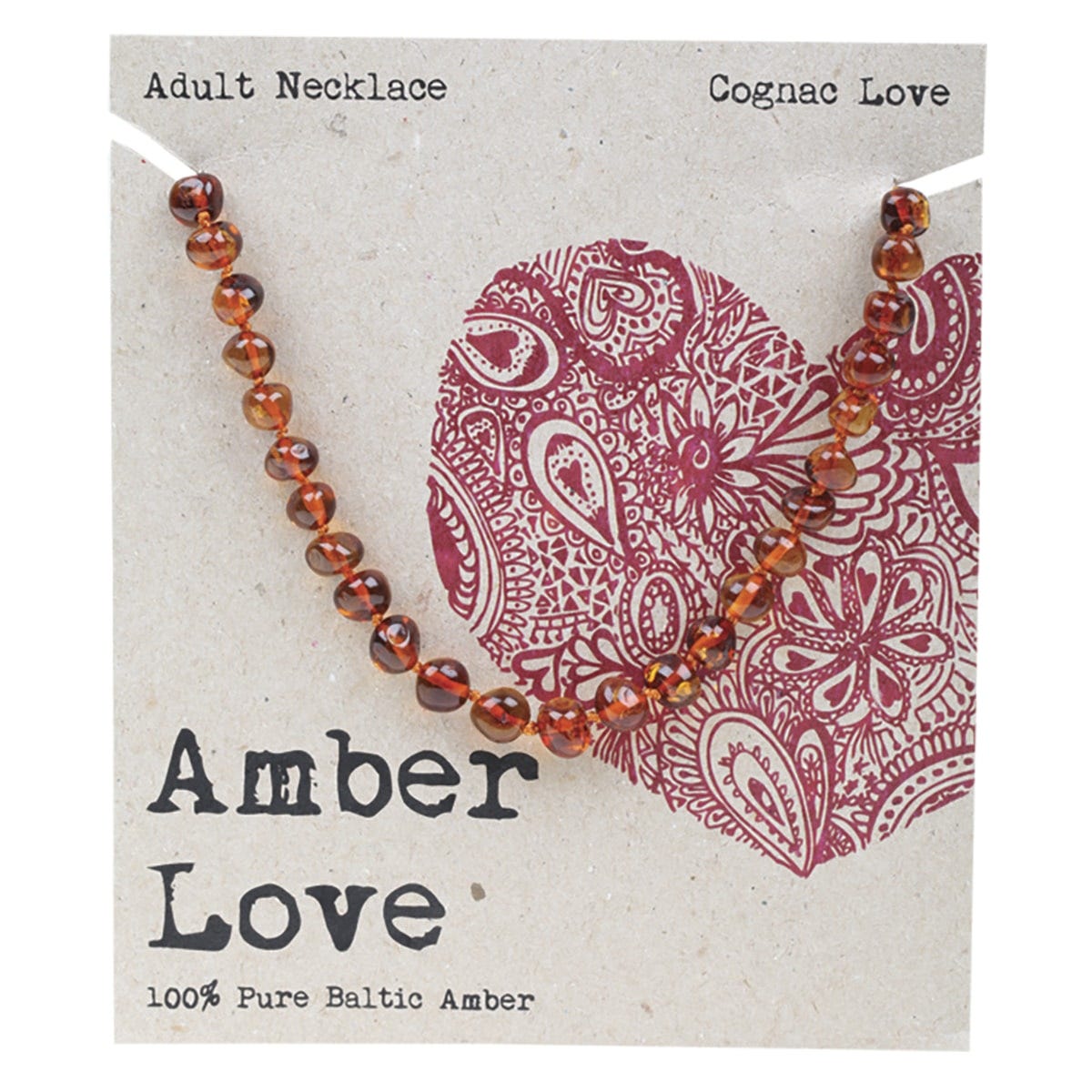 Amber Love- Adult's Necklace 100% Baltic Amber Cognac-46cm