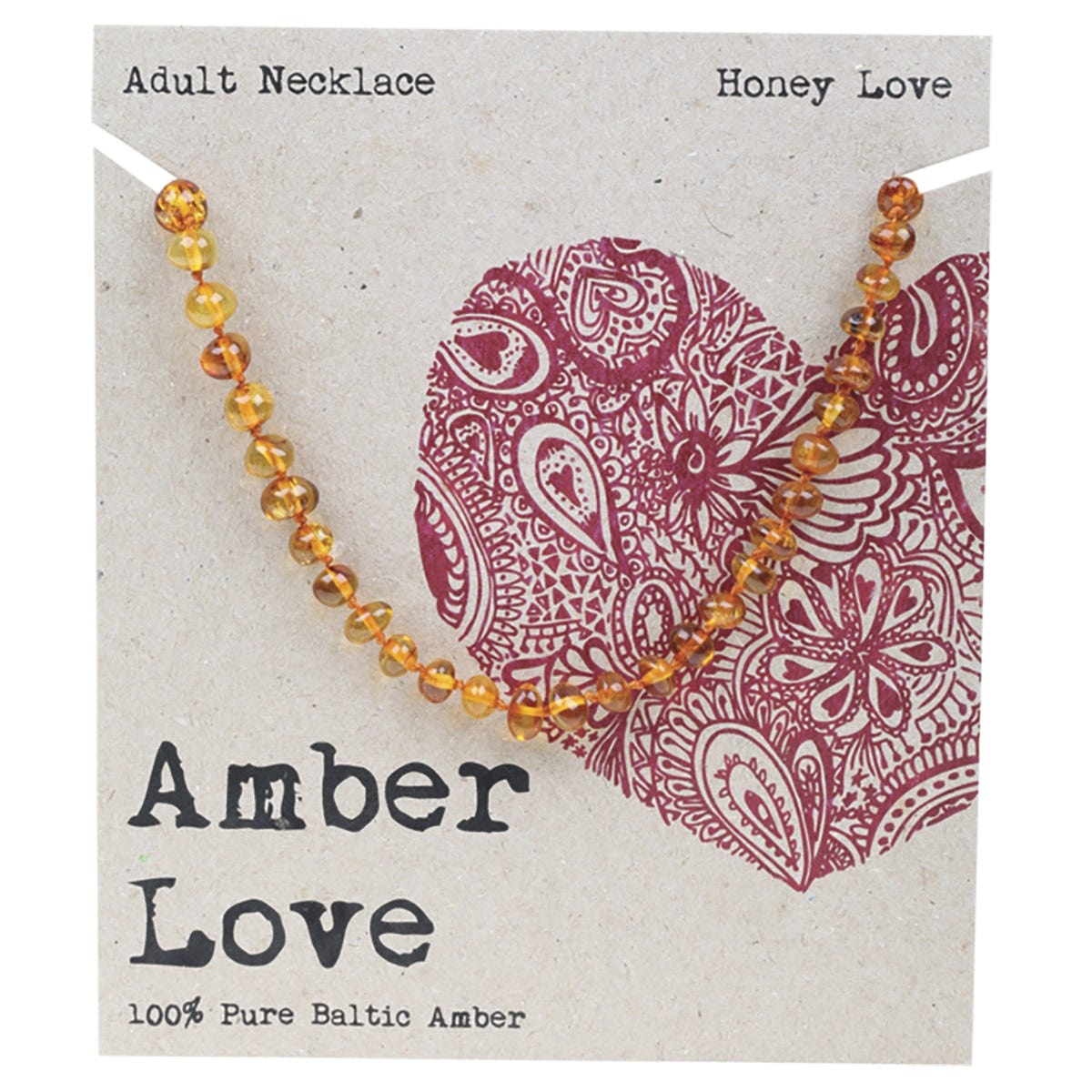 Amber Love- Adult's Necklace 100% Baltic Amber Honey-46cm