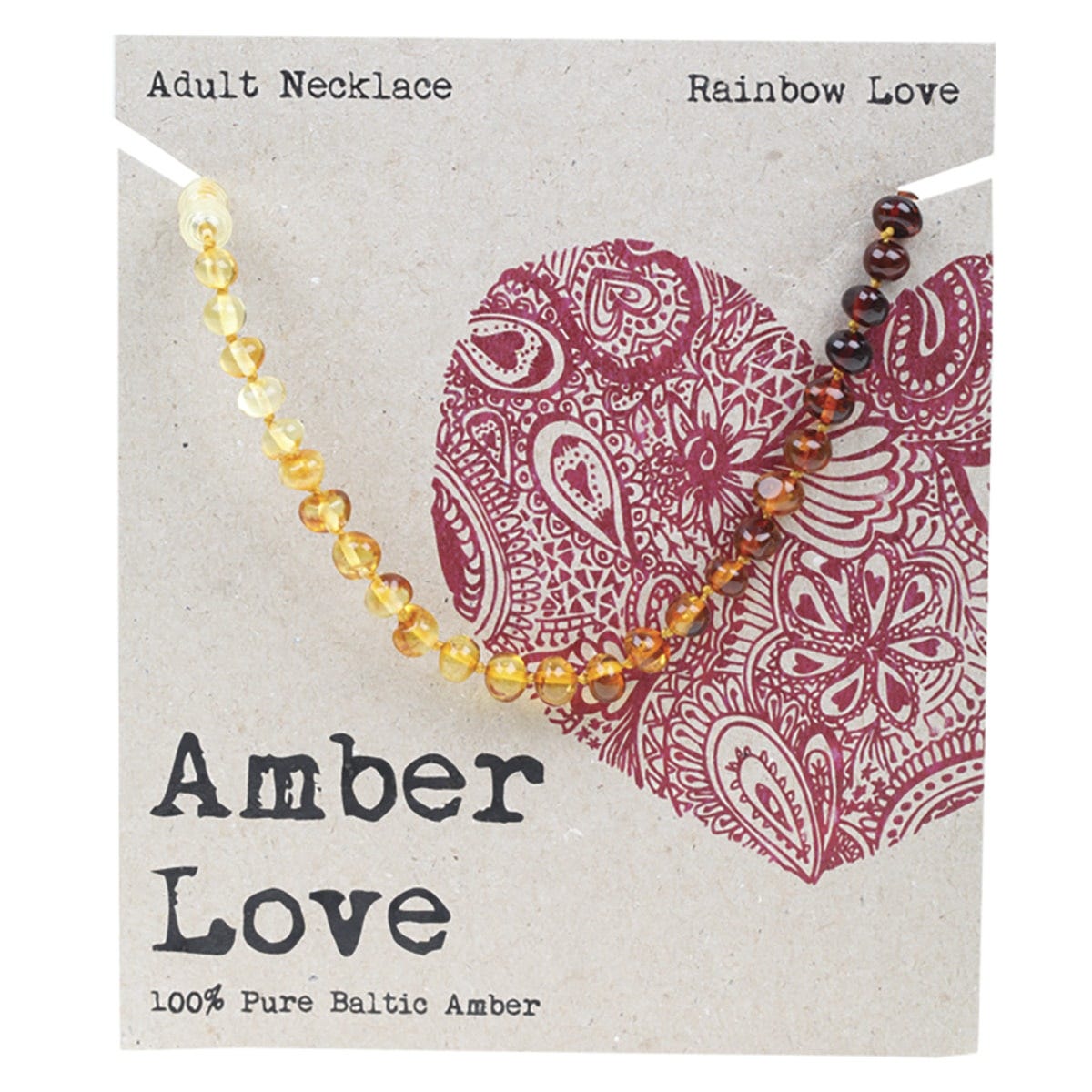 Amber Love- Adult's Necklace 100% Baltic Amber Rainbow-46cm