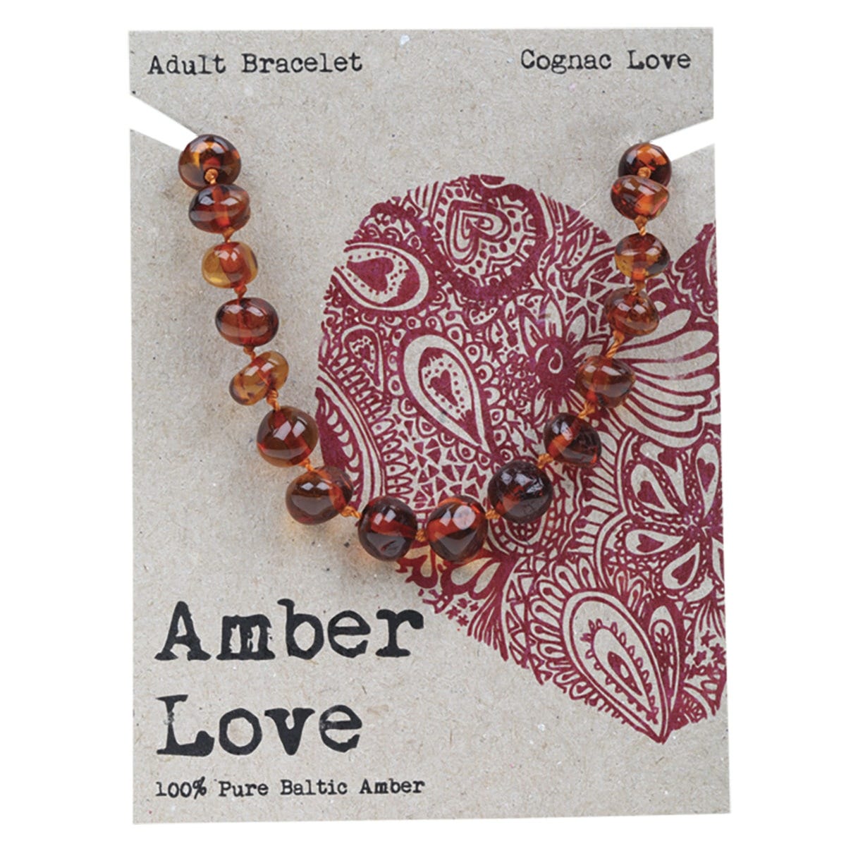 Amber Love- Adult's Bracelet 100% Baltic Amber Cognac-20cm