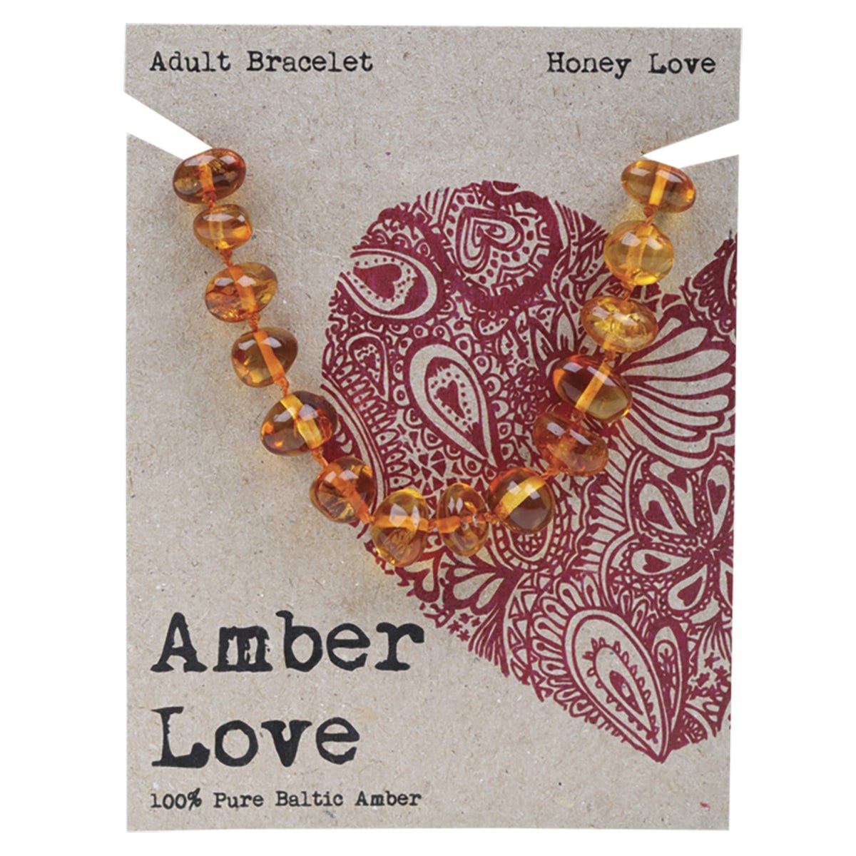 Amber Love- Adult's Bracelet 100% Baltic Amber Honey-20cm
