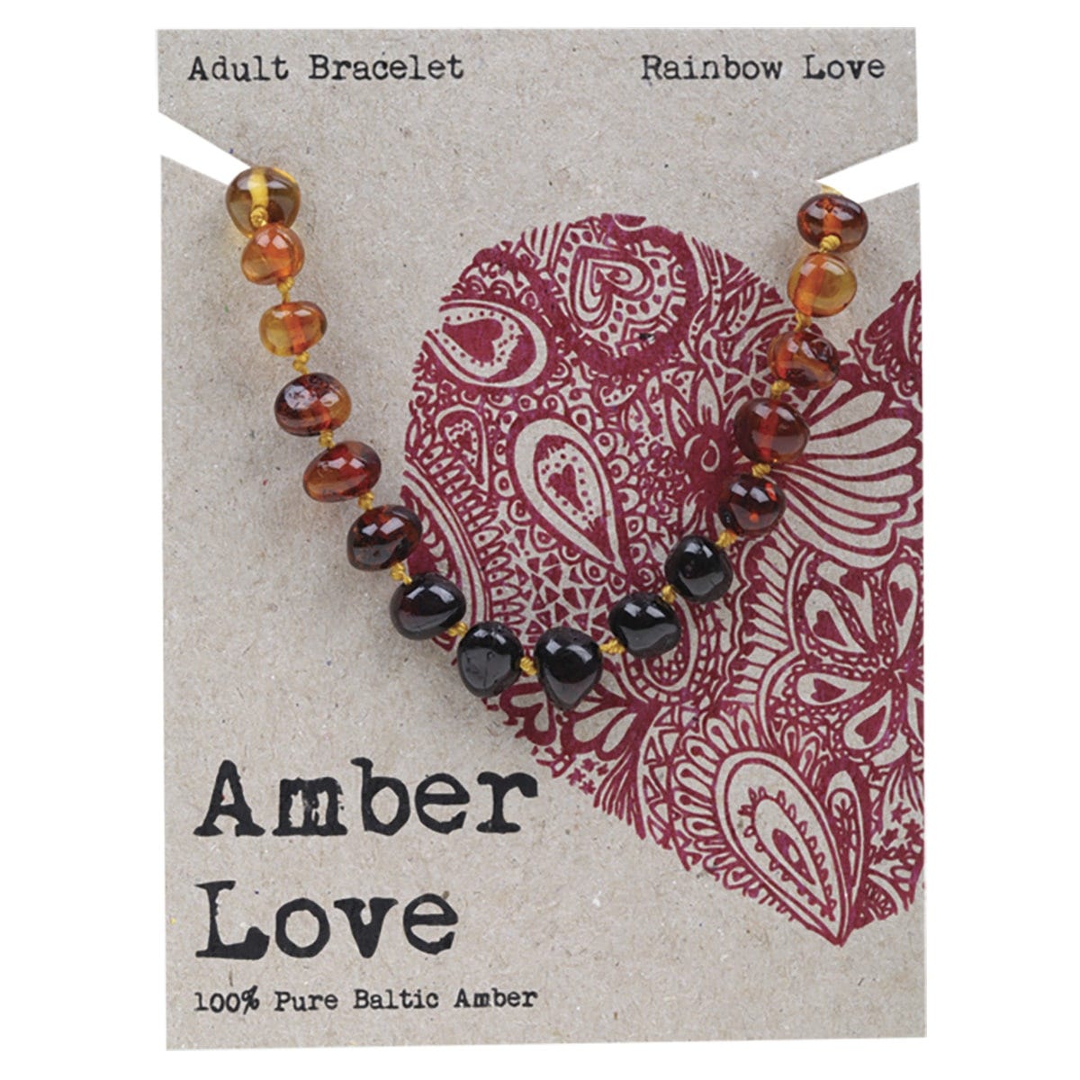 Amber Love- Adult's Bracelet 100% Baltic Amber Rainbow-20cm