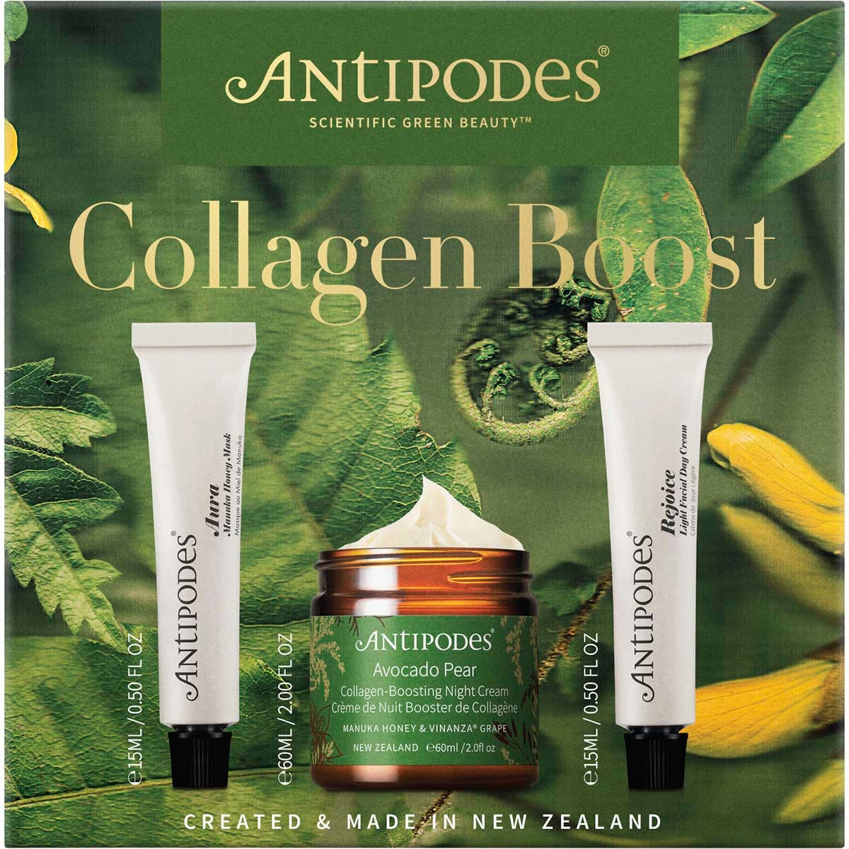 Antipodes- Skincare Set Collagen Boost Avo Pear, Rejoice, Aura-3pk