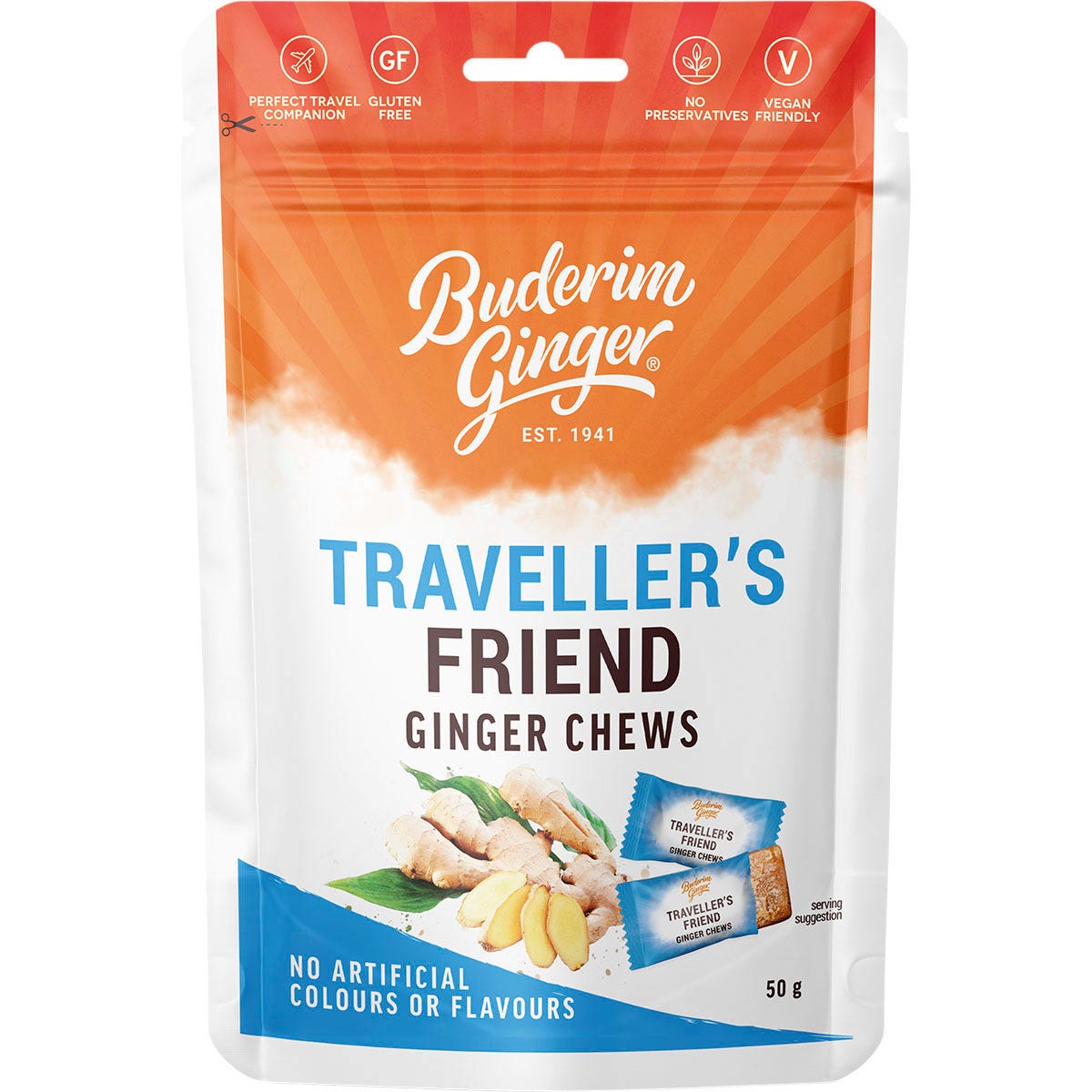 Buderim Ginger- Traveller's Friend Ginger Chews-50g