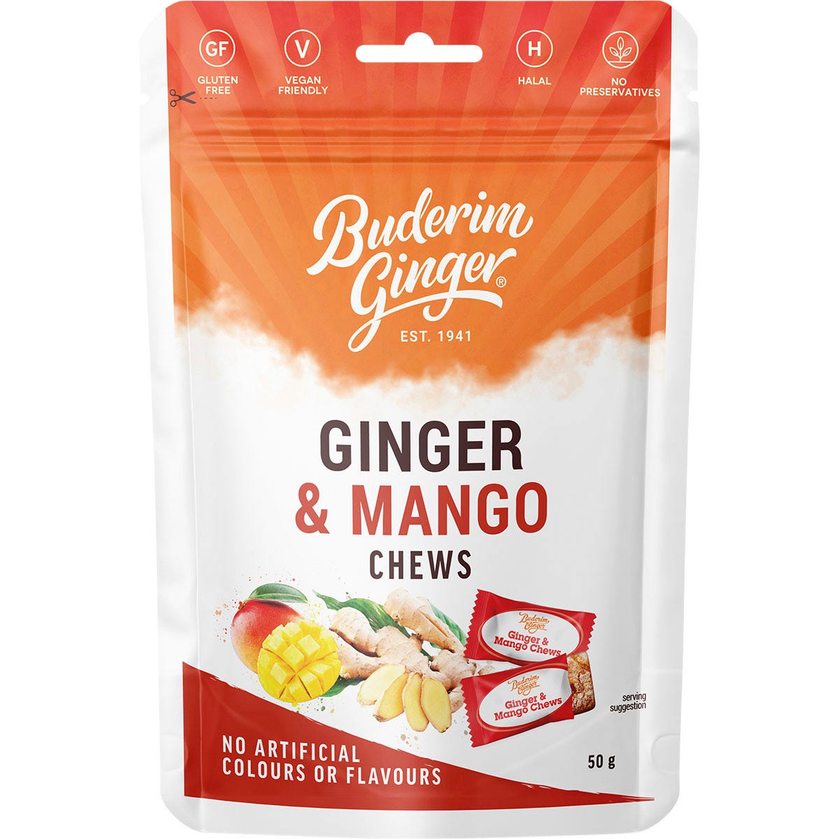 Buderim Ginger- Ginger & Mango Chews-50g