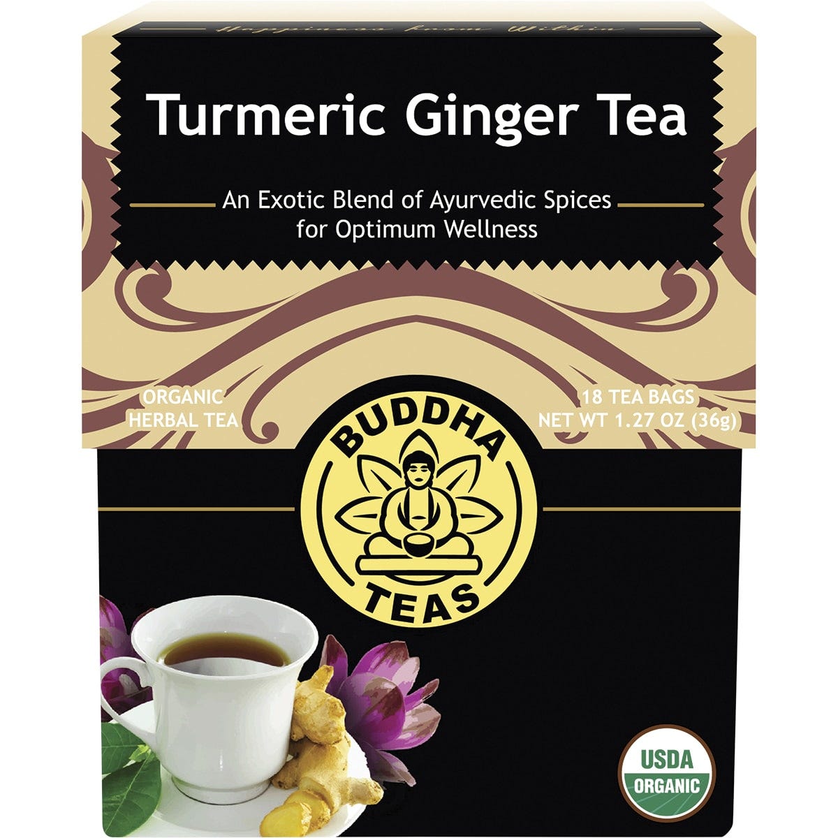Buddha Teas- Organic Herbal Tea Bags Turmeric Ginger Tea-18pk