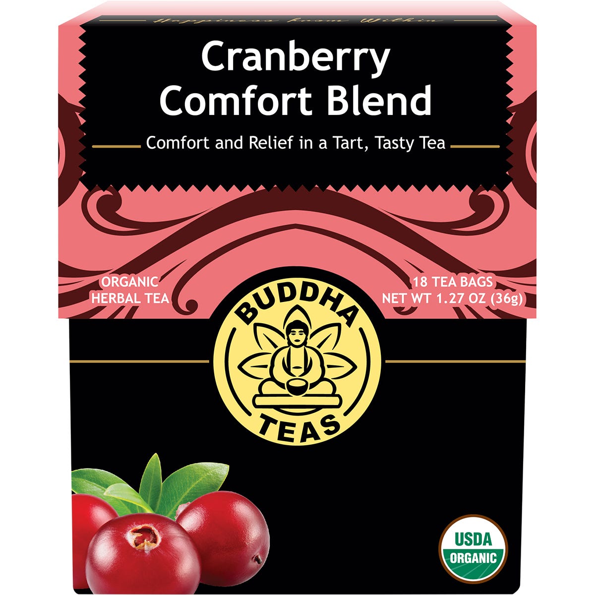 Buddha Teas- Organic Herbal Tea Bags Cranberry Comfort Blend-18pk