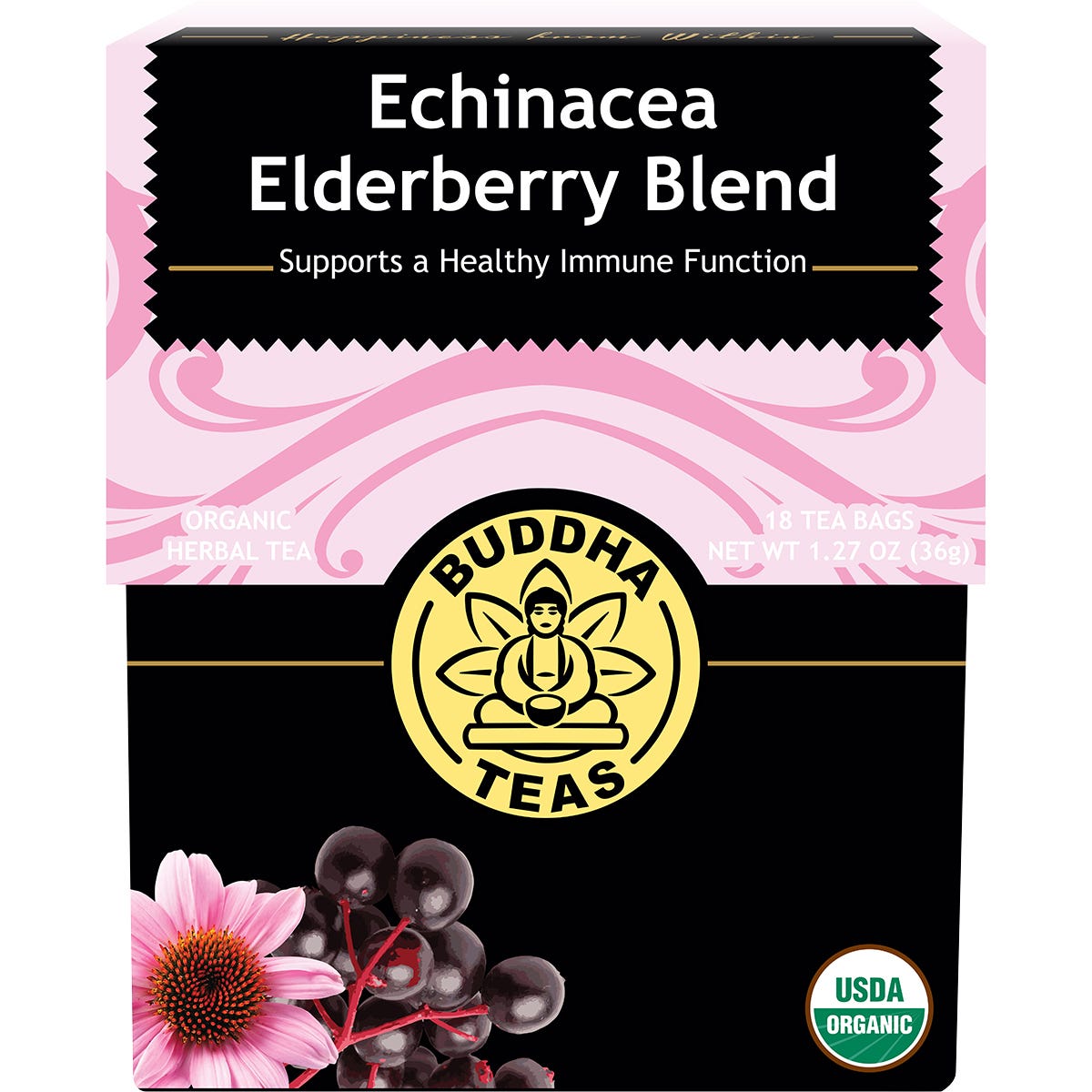 Buddha Teas- Organic Herbal Tea Bags Echinacea Elderberry Blend-18pk