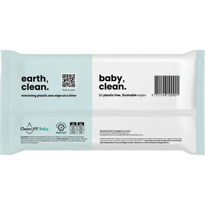 CleanLIFE- Baby Clean Flushable Plastic Free Wipes-80pk
