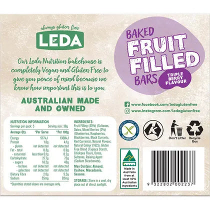 Leda- Baked Fruit Filled Bars Triple Berry Multipack 5 Bars-6x190g
