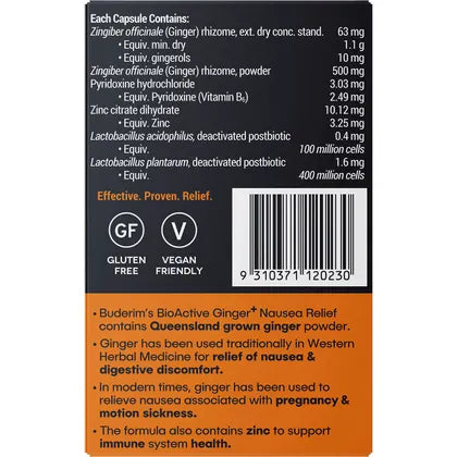 Buderim Ginger- BioActive+ Nausea Relief Capsules-20 Caps