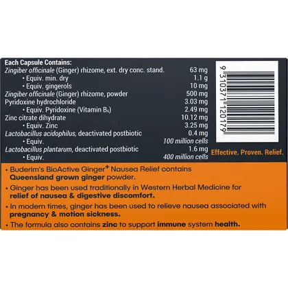 Buderim Ginger- BioActive+ Nausea Relief Capsules-7 Caps