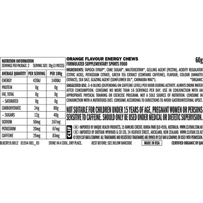 CLIF- Bloks Energy Chews Orange 25mg Caffeine-18x60g