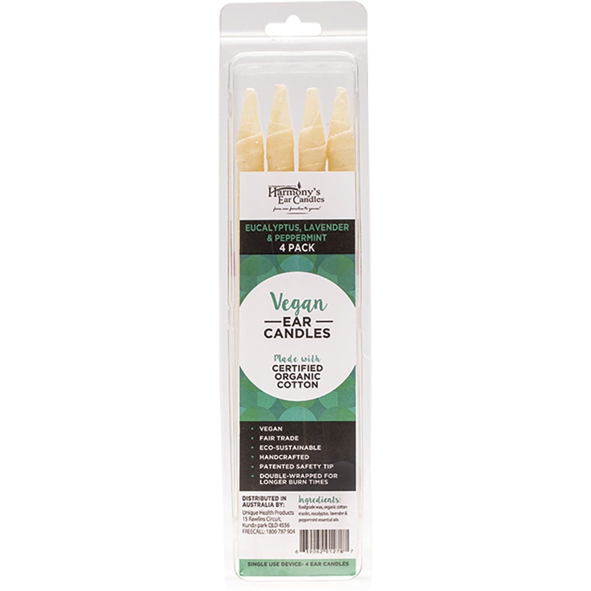 Harmony's Ear Candles- Vegan Ear Candles Eucalyptus, Lavender & Peppermint-4pk