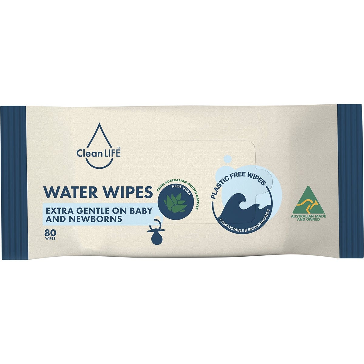 CleanLIFE- Water Plastic Free Wipes Extra Gentle Baby and Newborns-80pk