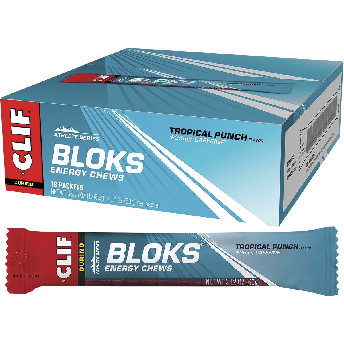 CLIF- Bloks Energy Chews Tropical Punch 25mg Caffeine-18x60g