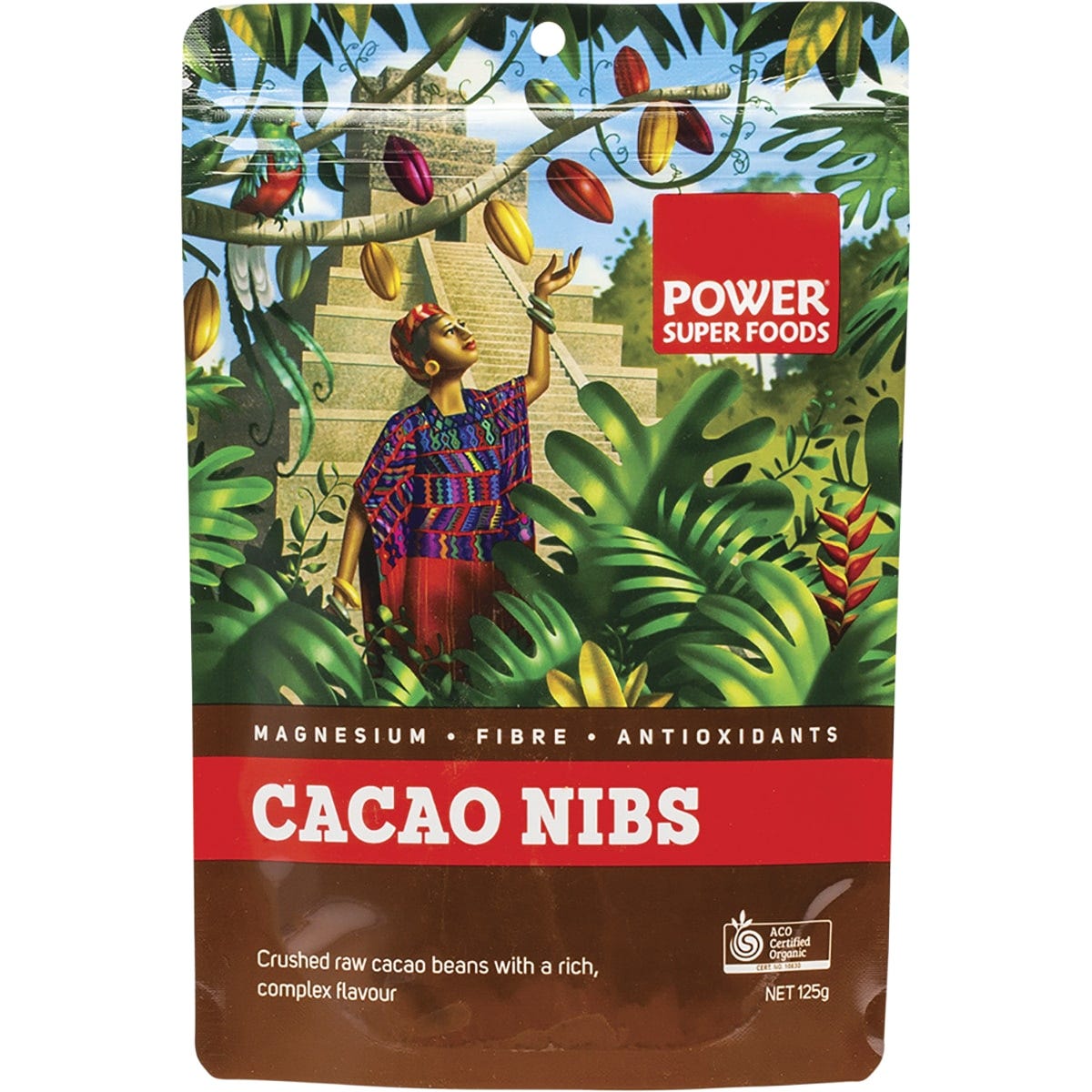 Power Super Foods- Cacao Nibs Raw Certified Organic -125g