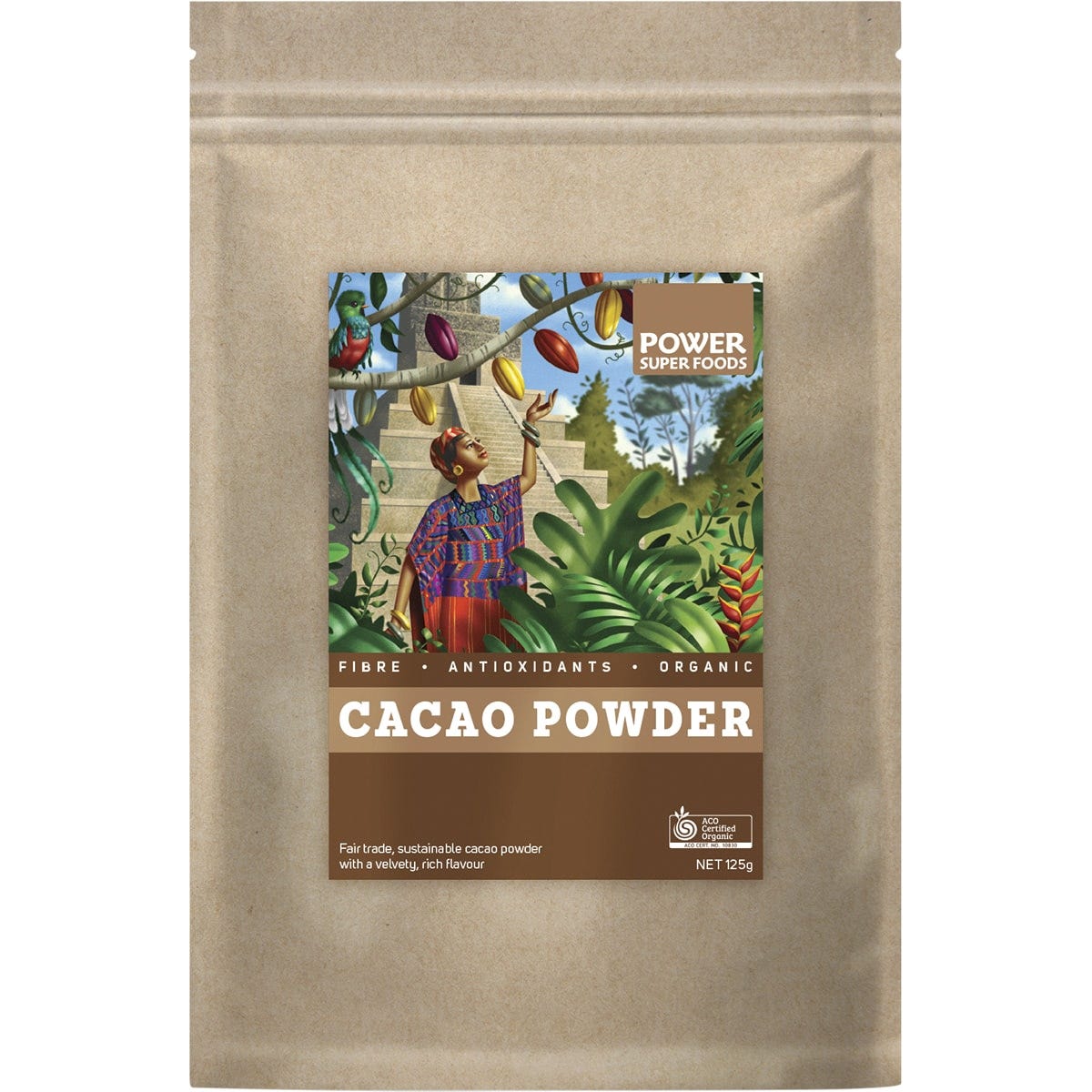 Power Super Foods- Cacao Powder Kraft Bag Certified Organic -125g