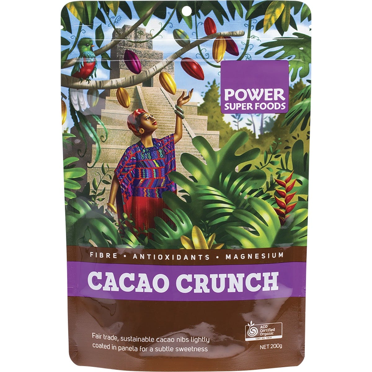 Power Super Foods- Cacao Crunch Nibs Raw Certified Organic -200g