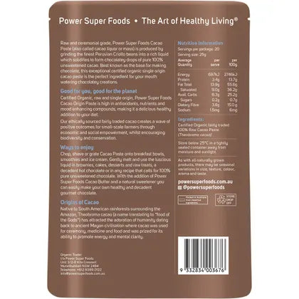 Power Super Foods- Cacao Paste Buttons Ceremonial Grade Certified Organic -500g