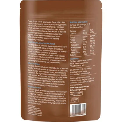 Power Super Foods- Cacao Paste Buttons Ceremonial Grade Certified Organic-200g