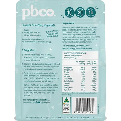 PBco- Choc Chip Muffin Mix No Sugar Added-340g