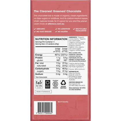 Alter Eco- Chocolate Organic Dark Quinoa Crunch-12x80g