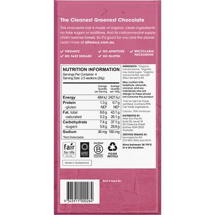 Alter Eco- Chocolate Organic Dark Sea Salt-12x80g