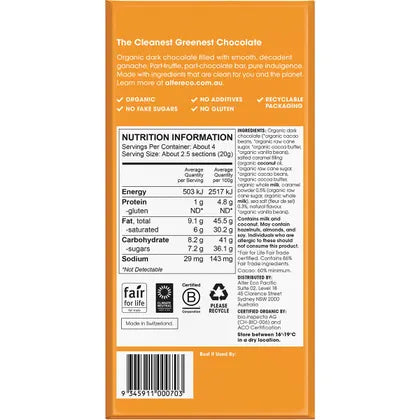 Alter Eco- Chocolate Organic Salted Caramel Dark Truffle Thins-12x84g