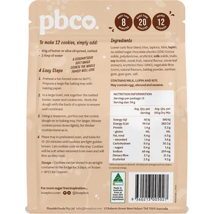 PBco- Chunky Choc Chip Cookie Mix No Sugar Added-320g