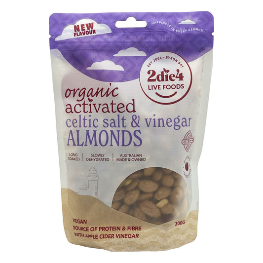 2die4 Live Foods- Organic Activated Celtic Salt & Vinegar Almonds-300g