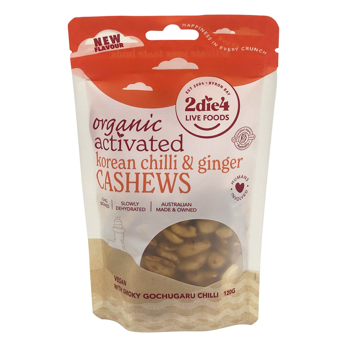 2die4 Live Foods- Organic Activated Korean Chilli & Ginger Cashews-120g