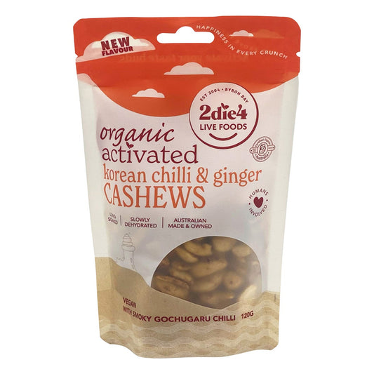2die4 Live Foods- Organic Activated Korean Chilli & Ginger Cashews-120g