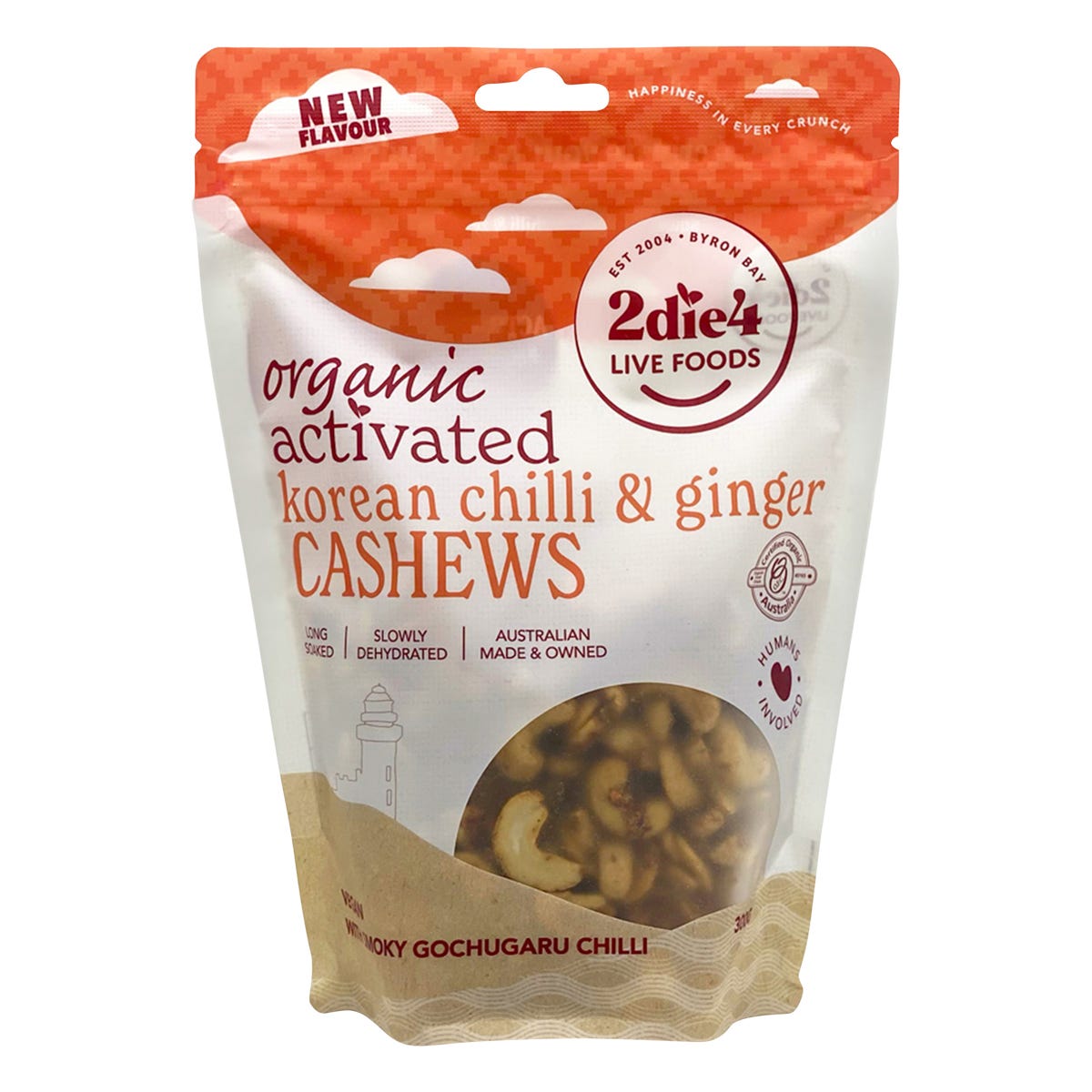 2die4 Live Foods- Organic Activated Korean Chilli & Ginger Cashews-300g