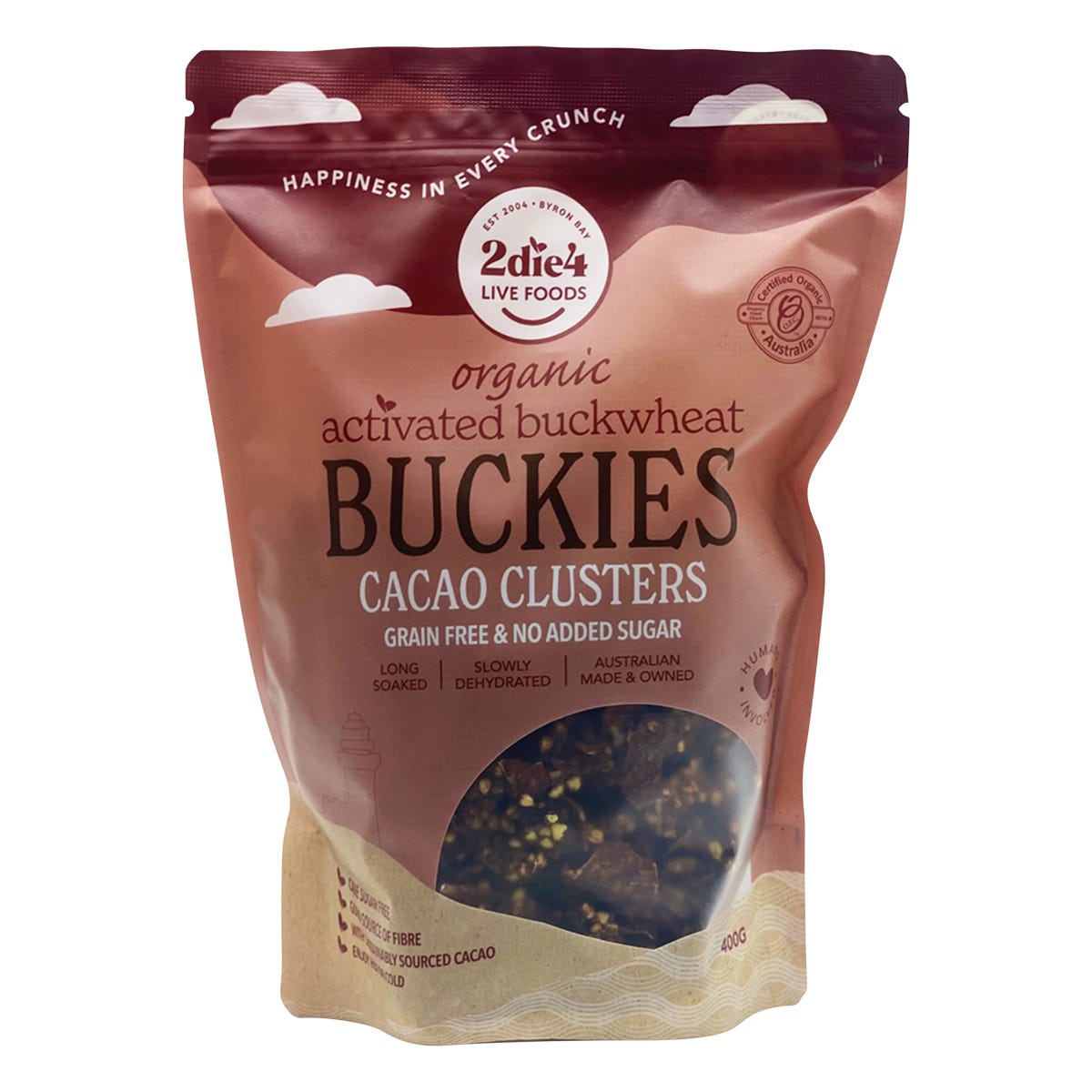2die4 Live Foods- Organic Activated Buckies Cacao Clusters-400g
