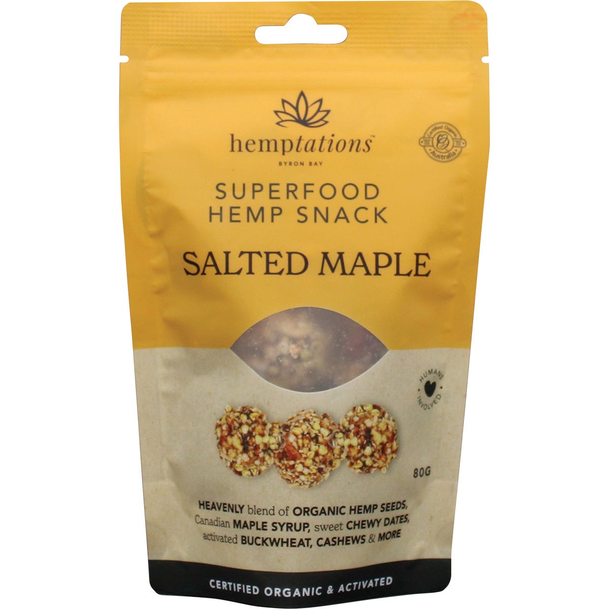 2die4 Live Foods- Hemptations Superfood Hemp Snack Salted Maple-80g
