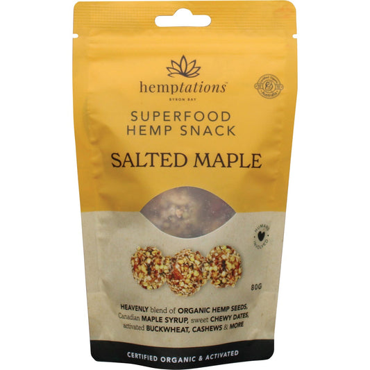 2die4 Live Foods- Hemptations Superfood Hemp Snack Salted Maple-80g