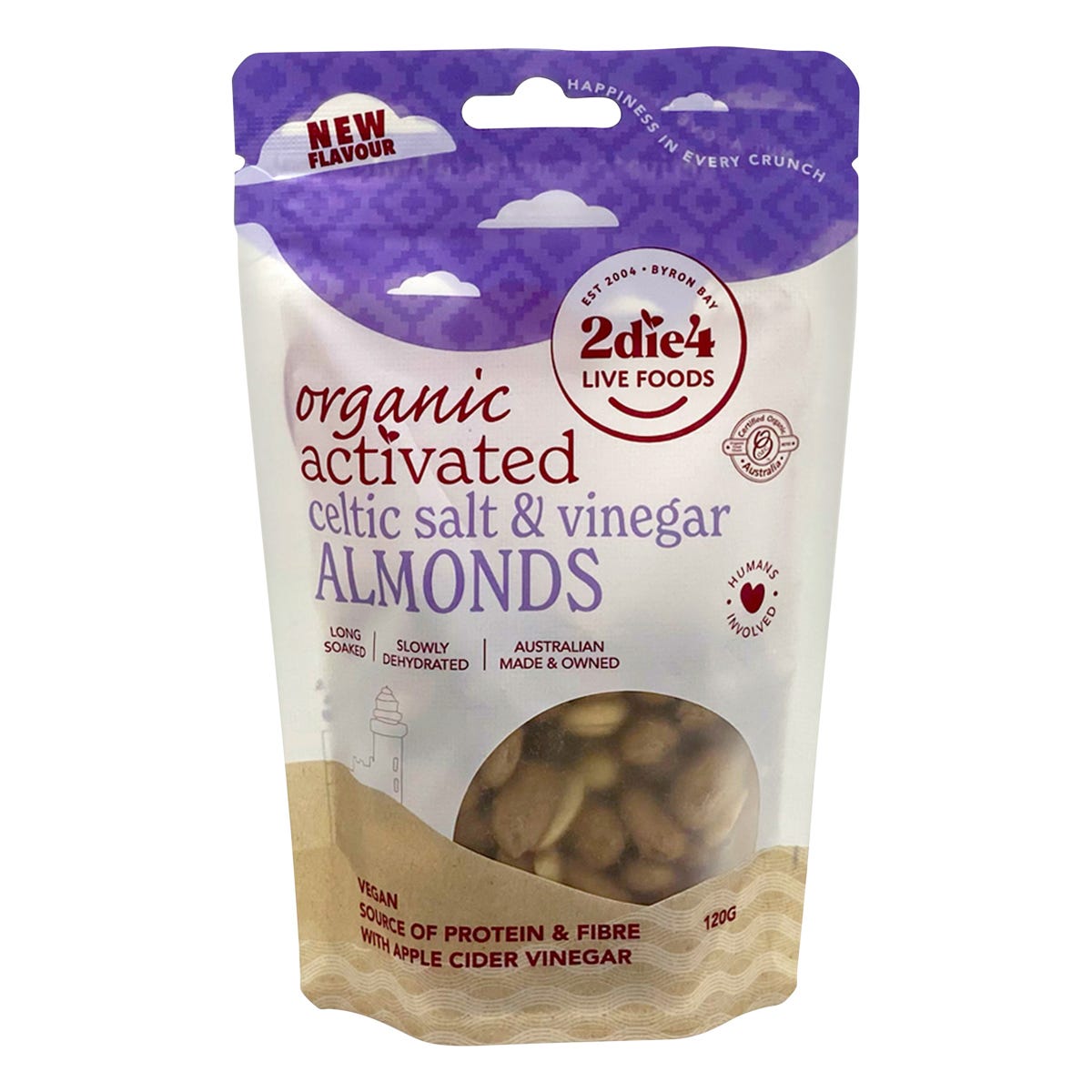 2die4 Live Foods- Organic Activated Celtic Salt & Vinegar Almonds-120g