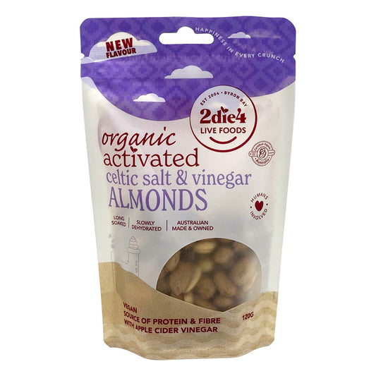 2die4 Live Foods- Organic Activated Celtic Salt & Vinegar Almonds-120g