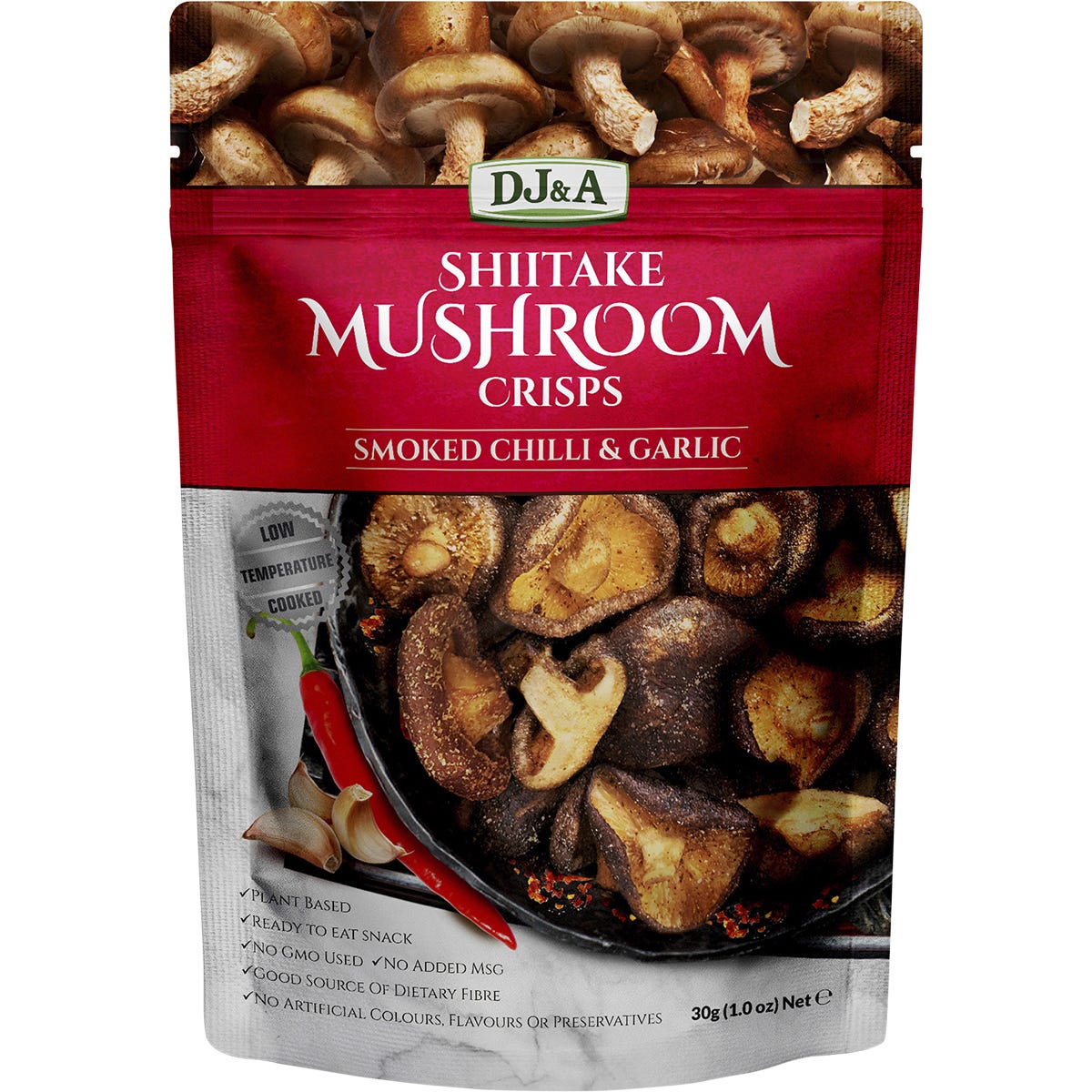 DJ&A- Shiitake Mushroom Crisps Smoked Chilli & Garlic-12x30g