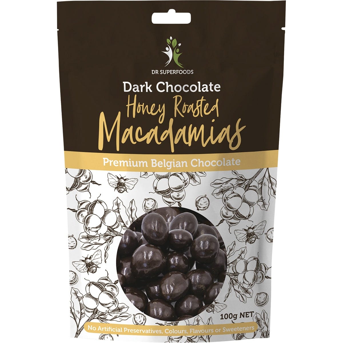 Dr Superfoods- Honey Roasted Macadamias Dark Chocolate-100g