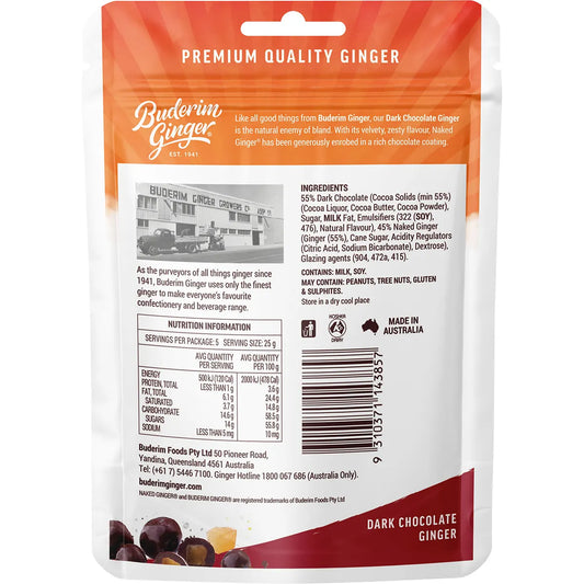 Buderim Ginger- Dark Chocolate Ginger Zesty and Rich-125g