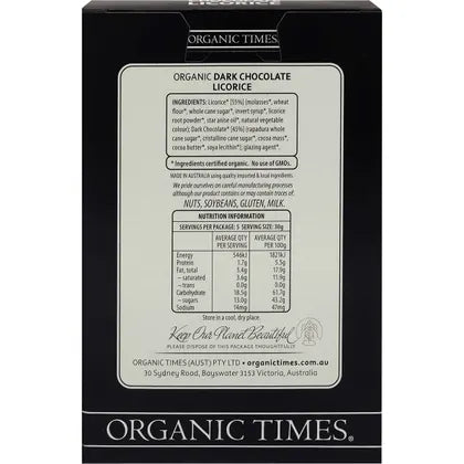 Organic Times- Dark Chocolate Licorice-150g