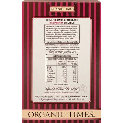 Organic Times- Dark Chocolate Raspberry Licorice-150g