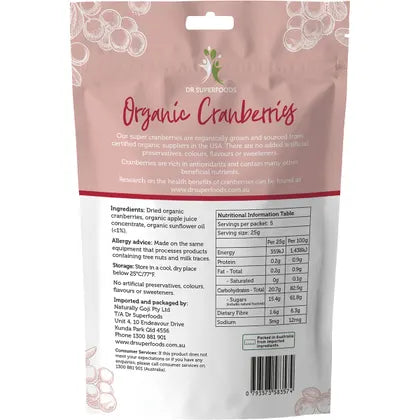 Dr Superfoods- Dried Cranberries Organic-125g